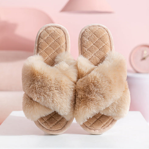 Fluffy Crisscross Quilted Slippers