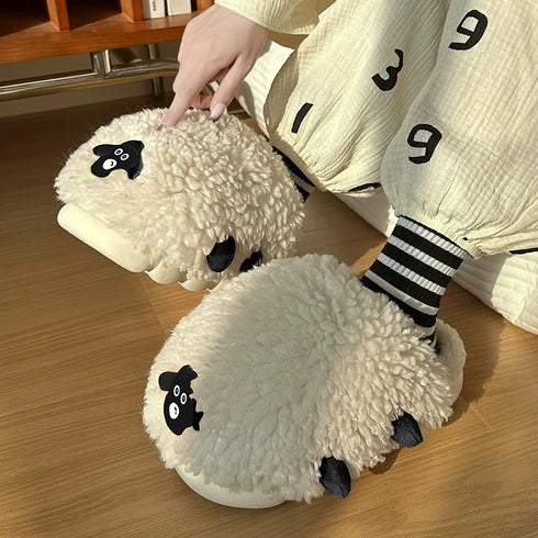 Playful Lamb Fleece Platform Slippers