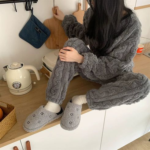 Happy Face Fuzzy Plush Slippers