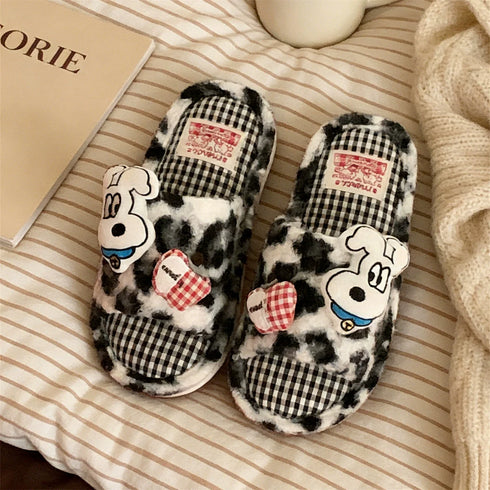 Leopard Dog Patch Gingham Slippers