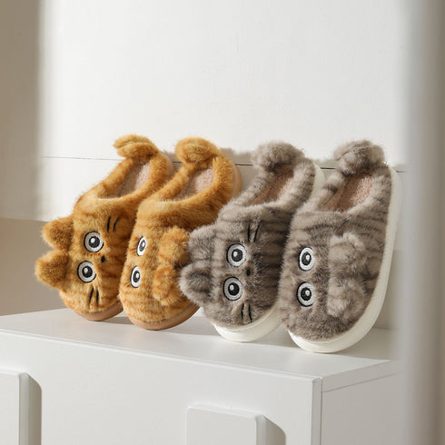 Fuzzy Striped Kitty House Slippers