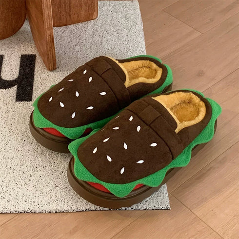 Fun Burger Bun Plush Slippers