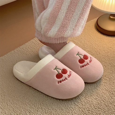 Embroidered Cherry Pup Slippers