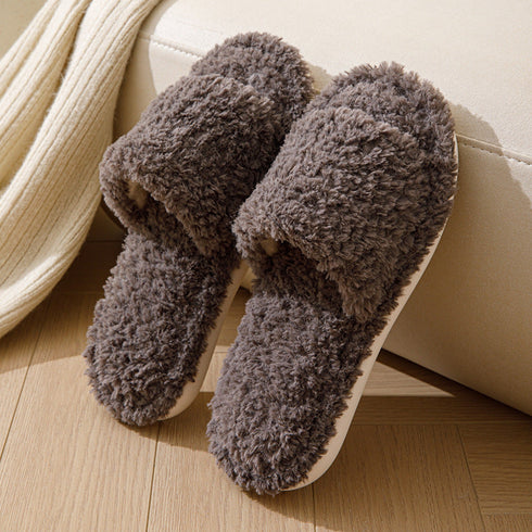 Curly Plush Open-Toe Slippers