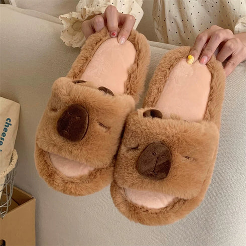 Sleepy Capybara Plush House Slippers