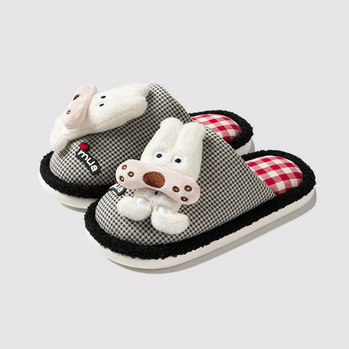 Funny Dog Checkered Warm Slippers