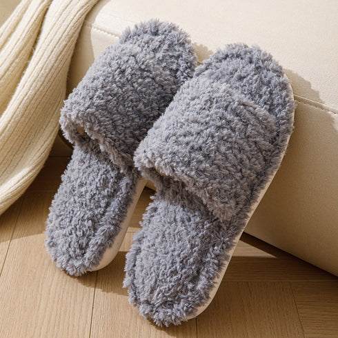 Curly Plush Open-Toe Slippers