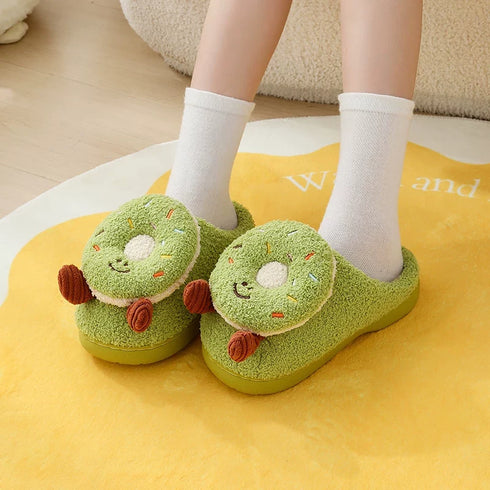 Fuzzy Sprinkled Donut Platform Slippers