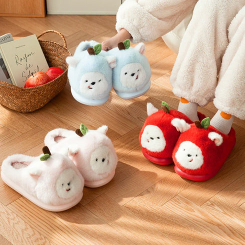 Cartoon Apple Puppy Plush Slippers