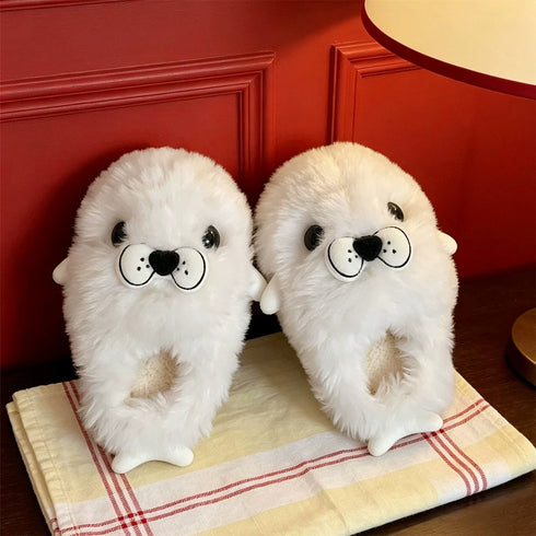 Plush Seal Winter House Slippers