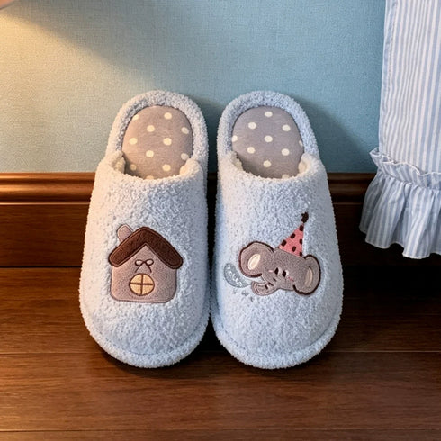 Elephant House Embroidered Plush Slippers