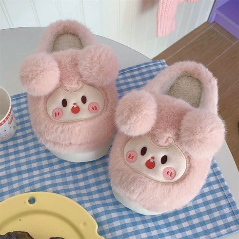 Fuzzy Pom Pom Cartoon Slippers