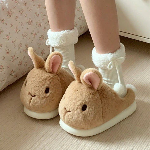 Fluffy Bunny Ear Platform Slippers