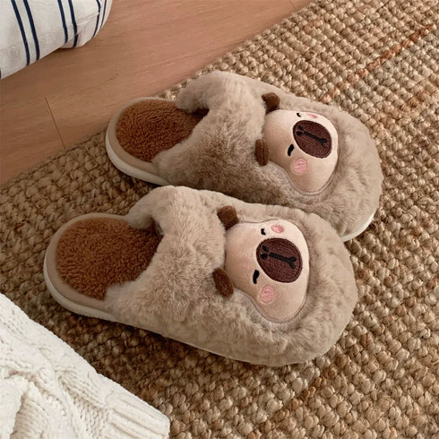 Chill Capybara Face Plush Slippers