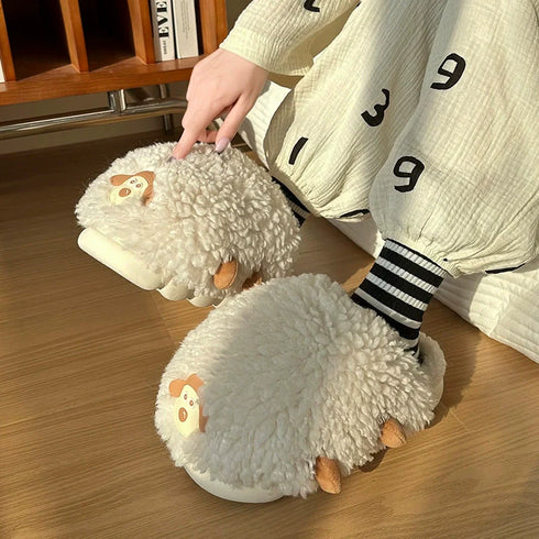 Playful Lamb Fleece Platform Slippers