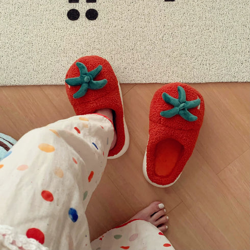 Fuzzy Tomato Fruit House Slippers