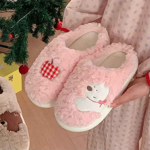 Apple Puppy Gingham Patch Slippers