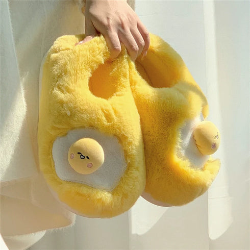 Fried Egg Plush House Slippers