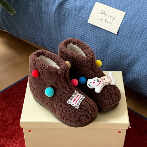 Plush Pompom Cartoon Ankle Boots