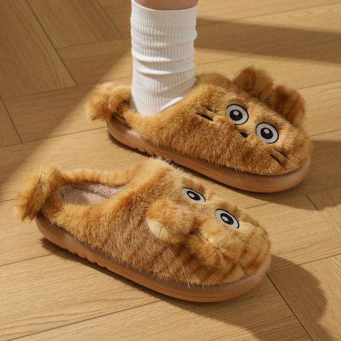 Fuzzy Striped Kitty House Slippers