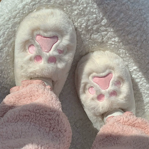 Fuzzy Cat Paw Plush Slippers