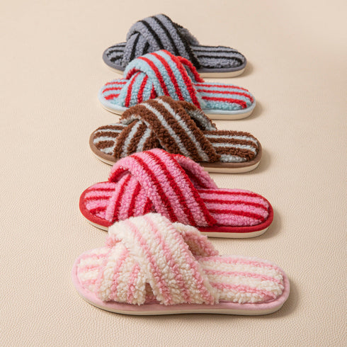 Striped Cross Strap Slippers