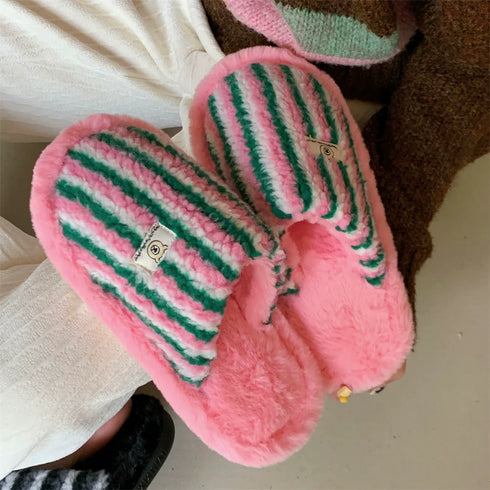 Striped Kitty Charm Home Slippers