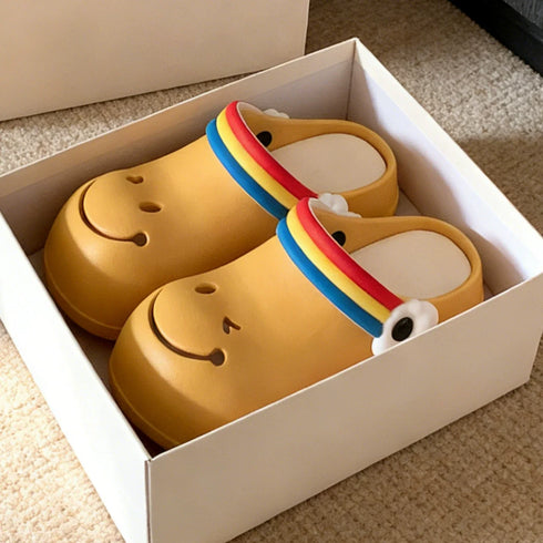 Smiley Face Striped Strap Clogs