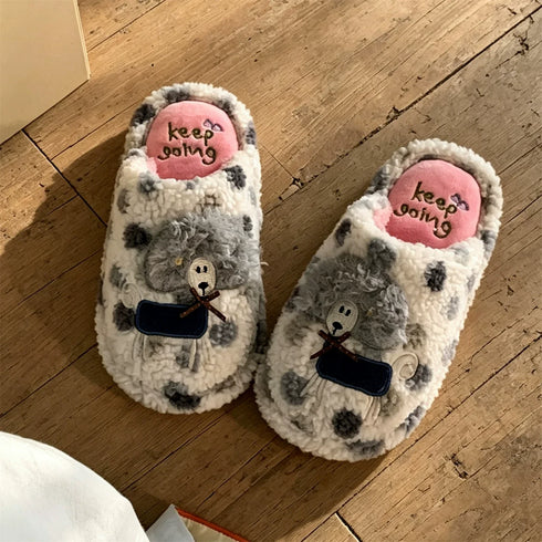 Plush Lamb Polka Dot Slippers