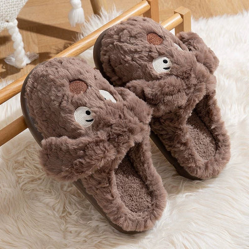 Whimsical Puppy Face Plush Slippers