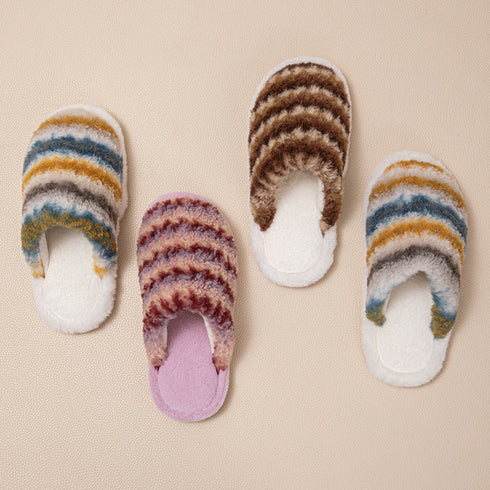Textured Stripe Plush Home Slippers