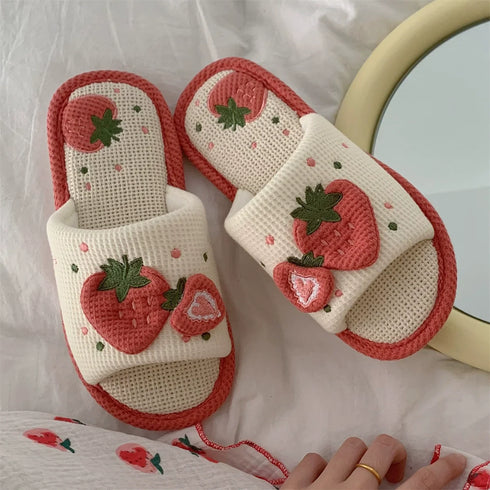 Strawberry Waffle Knit Slides