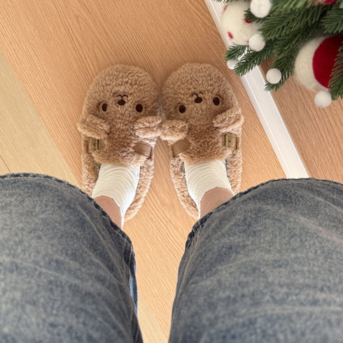 Teddy Bear Buckle Fleece Slippers