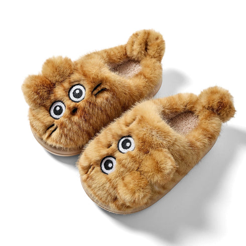 Fuzzy Striped Kitty House Slippers