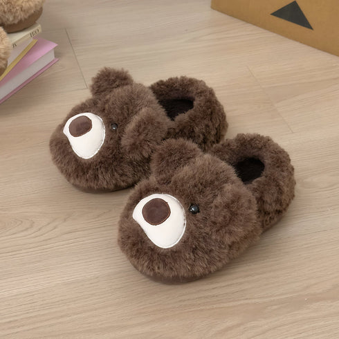 Fuzzy Teddy Bear Face Slippers