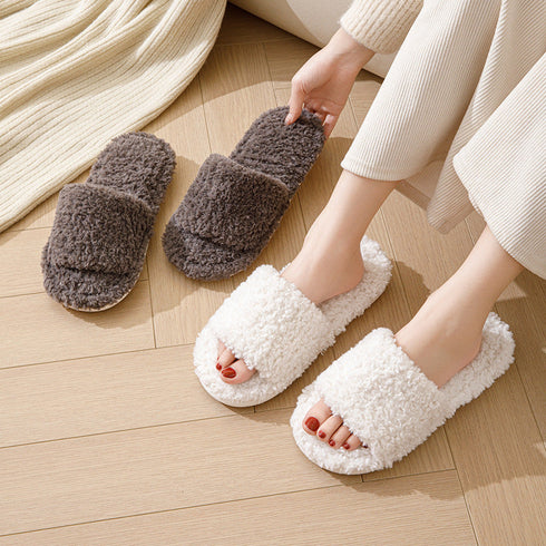 Curly Plush Open-Toe Slippers