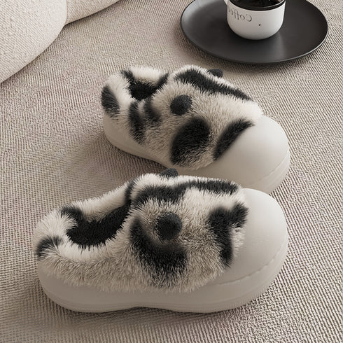 Playful Panda Furry Platform Slippers