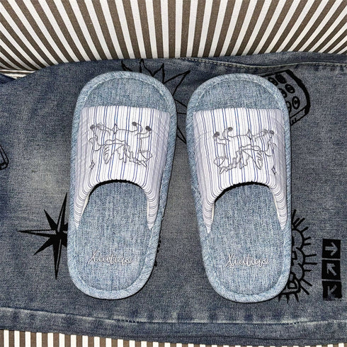 Pinstripe Pegasus Patch Slippers