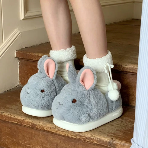 Fluffy Bunny Ear Platform Slippers