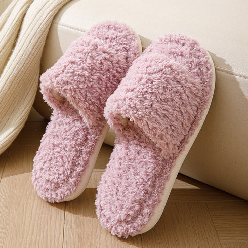 Curly Plush Open-Toe Slippers