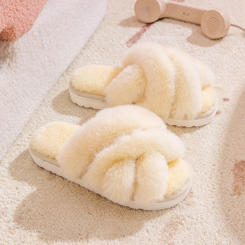 Plush Crisscross Open-Toe Slippers