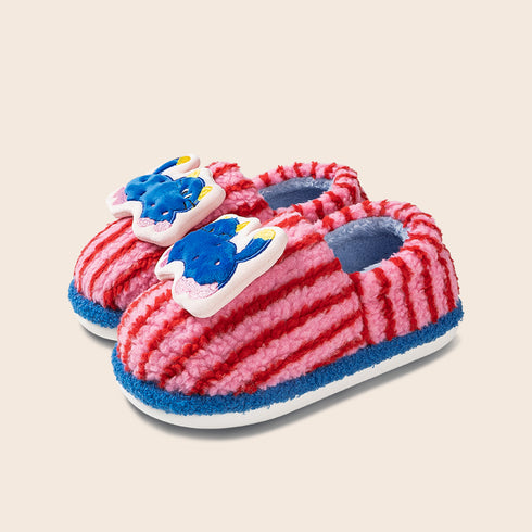 Whimsical Kitty Striped Plush Slippers