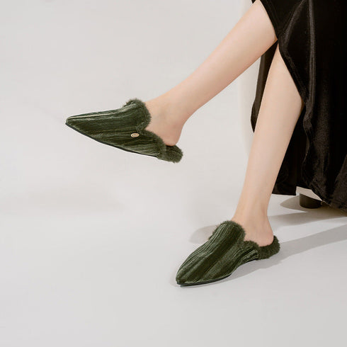 Pointed-Toe Fuzzy Mule Slippers