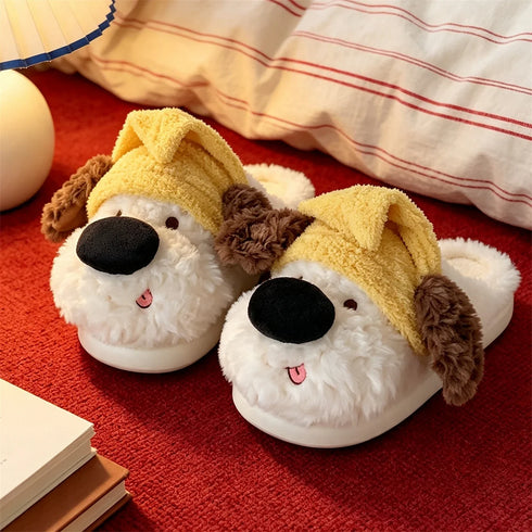 Sleepy Puppy Hat Plush Slippers