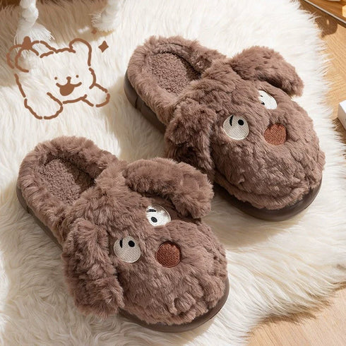 Whimsical Puppy Face Plush Slippers