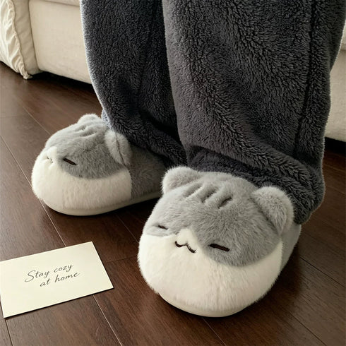 Sleepy Kitty Plush House Slippers