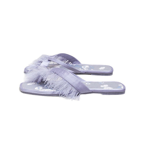 Feather Accent Satin Floral Flip Flops