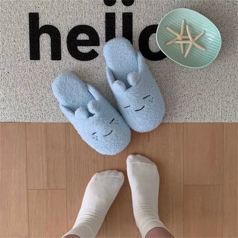 Sleepy Cartoon Face Plush Slippers