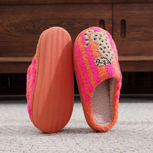Striped Leopard Plush House Slippers