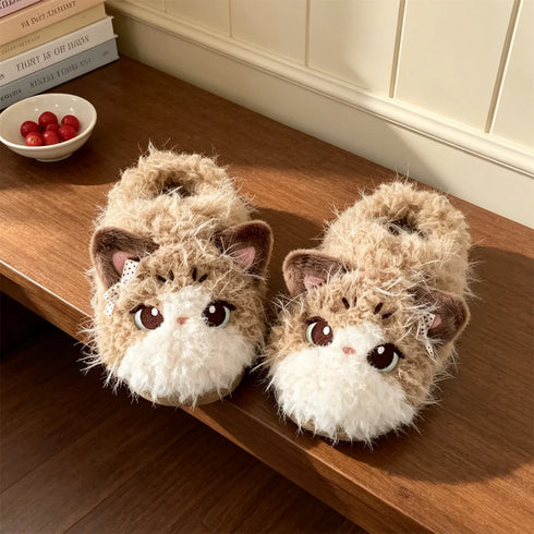 Bowknot Kitty Face Plush Slippers
